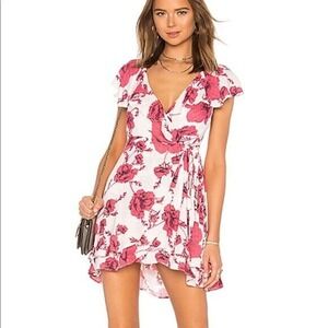 FREE PEOPLE •XS• French Quarter Print Wrap Mini Dress Pink/Ivory Floral $128